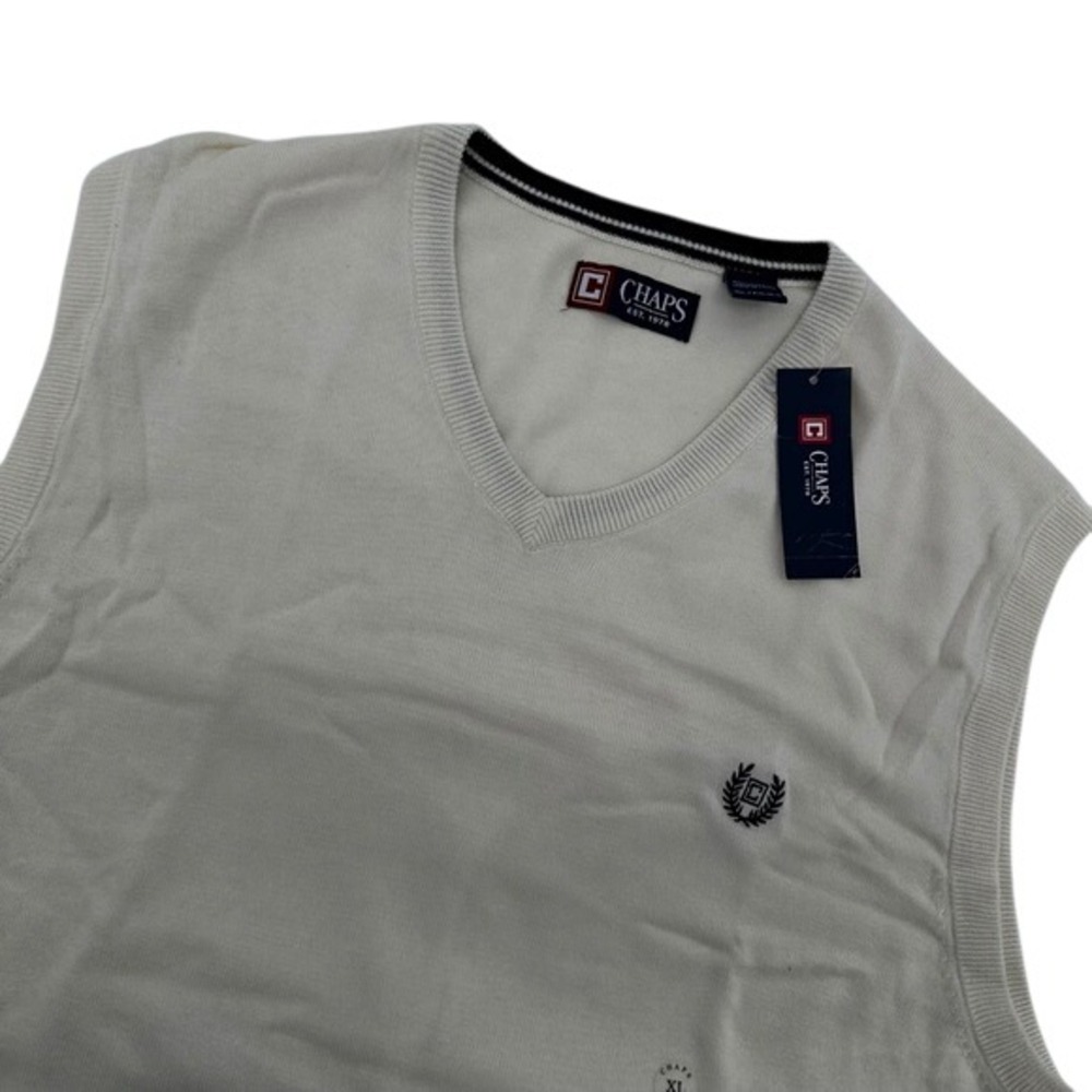 Chaps Mens XL Sweater Vest V Neck Sleeveless Knitwear Top Beige Size XL/TG NWT